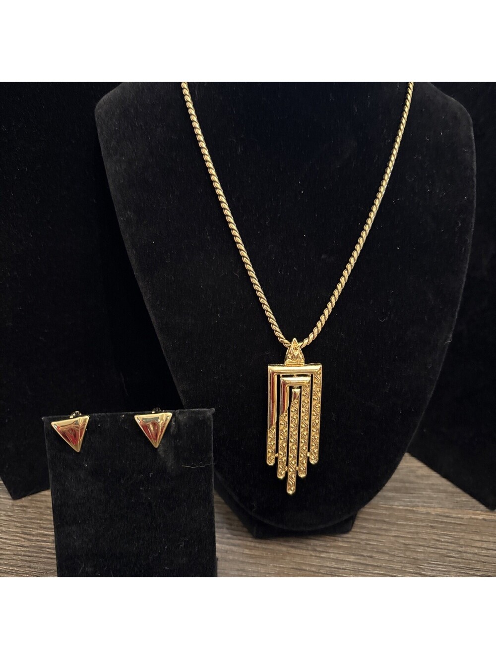 Monet art deco necklace Vintage With Monet Triangular Clip Ons